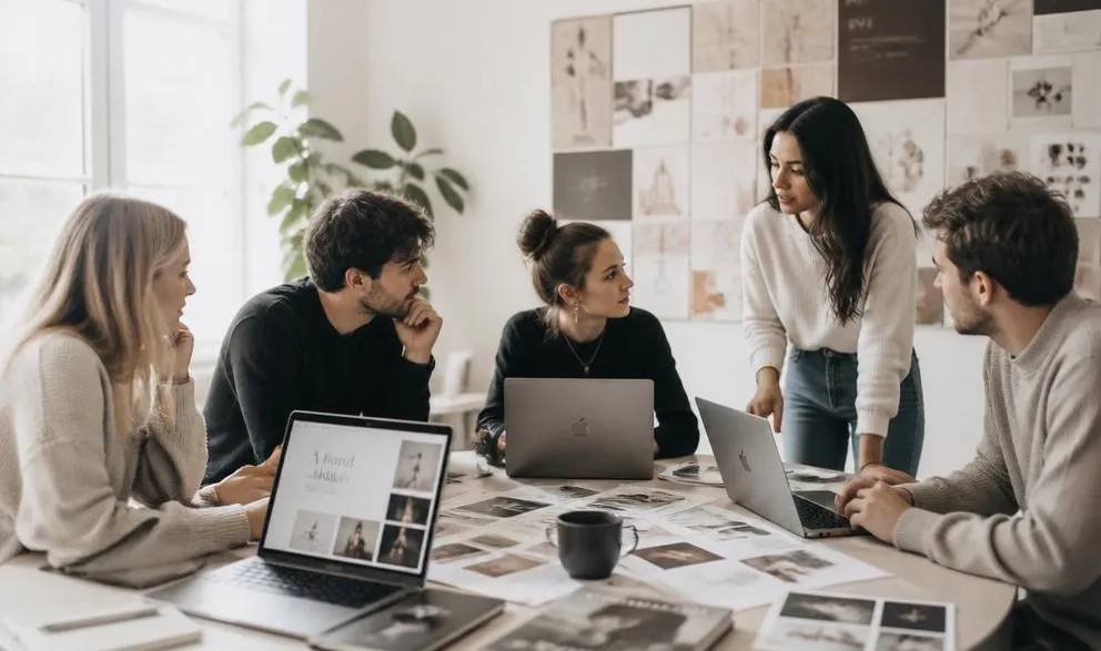 Agency team reviewing creative work